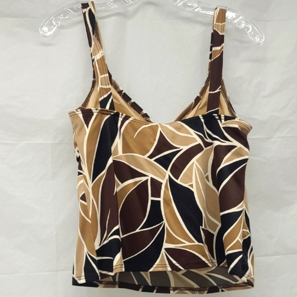 Swimwear Tank Top Brown Tan Cream Circle Cinch Built In Bra Coastal Cool Boho - Picture 7 of 7